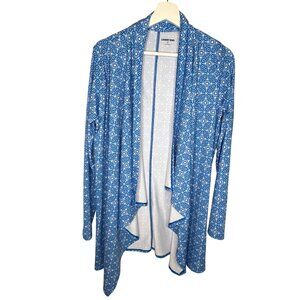 Lands End Blue Print Open Front Cardigan Size M 10 12